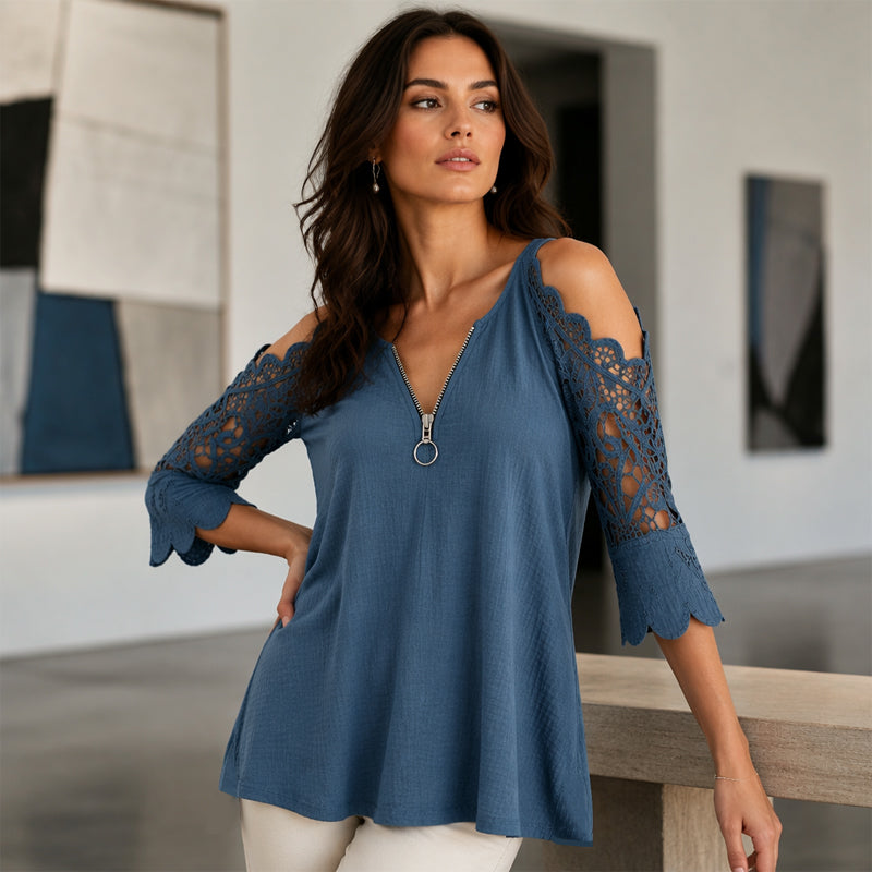 Gabriela | Blusa con hombros descubiertos y con cremallera en escote
